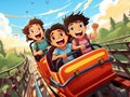 Vector illustration kids having fun on the roller coaster Royalty Free Stock Photo