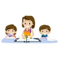 Vector Illustration of 2 Kids helping their mother washing the dishes Royalty Free Stock Photo