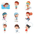 Vector Illustration Of Kids Making Sport