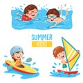 Vector Illustration Of Kids Making Water Sports