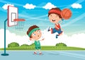 Vector Illustration Of Kids Playing Basketball Royalty Free Stock Photo