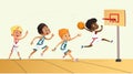 Vector Illustration Of Kids Playing Basketball. Team Playing Game. Team competition.