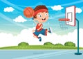 Vector Illustration Of Kids Playing Basketball Royalty Free Stock Photo