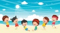 Vector Illustration Of Kids Playing At Beach Royalty Free Stock Photo