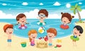 Vector Illustration Of Kids Playing At Beach Royalty Free Stock Photo