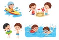 Vector Illustration Of Kids Playing At Beach