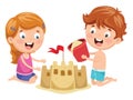 Vector Illustration Of Kids Playing At Beach Royalty Free Stock Photo