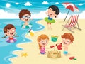 Vector Illustration Of Kids Playing At Beach Royalty Free Stock Photo