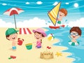Vector Illustration Of Kids Playing At Beach Royalty Free Stock Photo