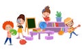 vector Illustration Of Kids Playing in the clasroom Royalty Free Stock Photo
