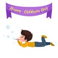 Vector illustration kids playing, greeting card happy childrens day background Royalty Free Stock Photo