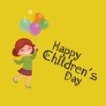 Vector illustration kids playing, greeting card happy childrens day background Royalty Free Stock Photo
