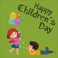 Vector illustration kids playing, greeting card happy childrens day background Royalty Free Stock Photo