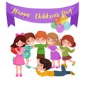 Vector illustration kids playing, greeting card happy childrens day background Royalty Free Stock Photo