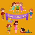 Vector illustration kids playing, greeting card happy childrens day background Royalty Free Stock Photo