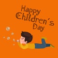 Vector illustration kids playing, greeting card happy childrens day background Royalty Free Stock Photo