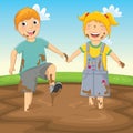 Vector Illustration Of Kids Playing in Mud Royalty Free Stock Photo
