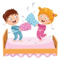 Vector Illustration Of Kids Playing Pillow Fight Royalty Free Stock Photo