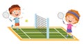 Vector Illustration Of Kids Playing Tennis