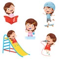 Vector Illustration Of Kids Daily Routine Activities