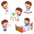 Vector Illustration Of Kids Daily Routine Activities