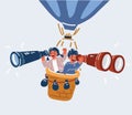 Vector illustration of kids search form air balloon. School project. Binoculars and spy glass. Education concept.