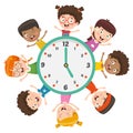 Vector Illustration Of Kids Showing Time