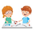 Vector Illustration Of Kids Using Magnet