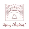 Vector illustration with kindled fireplace, garland, Christmas b