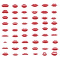 Vector illustration of a kiss, red lips isolated, smile of a female mouth.