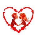 Vector illustration of kissing girl and a boy