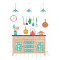 Vector illustration of kitchen interior. Flat minimalistic style.Hand-drawn vector illustration Royalty Free Stock Photo