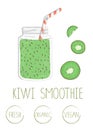 Vector illustration of kiwi smoothie in a glass jar