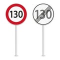 Vector illustration of 130 km per hour speed limit traffic sign isolated on white background Royalty Free Stock Photo