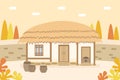 Vector illustration of Korean traditional farm house. Thatched house