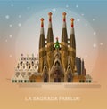 Vector illustration of La Sagrada Familia - the impressive cathedral designed by Gaudi on a white background. Royalty Free Stock Photo