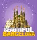 Vector illustration of La Sagrada Familia - the impressive cathedral designed by Gaudi on a white background. Royalty Free Stock Photo