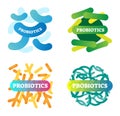 Vector illustration with labeled probiotics icon set. Collection with anatomical good bacteria closeup. Health and biology basics. Royalty Free Stock Photo