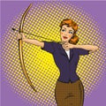 Vector Illustration Of Lady Archer, Retro Pop Art Comic Style