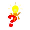 Vector illustration lamp idea and ask question red icon flat design cartoon style