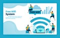 Vector illustration of landing page of free wifi system for a cheaper and more efficient internet connection. Design for website,