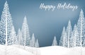 Landscape with pine trees on snow hill and Happy Holidays! text Royalty Free Stock Photo