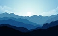 Vector illustration, Landscape view with sunset, sunrise, the sky, clouds, mountain peaks, and forest. for the website background Royalty Free Stock Photo