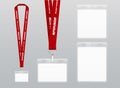 Vector illustration of lanyard. Red ribbon. Labels of different sizes. Lanyard with plastic label.
