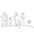 Vector illustration of a large family playing football, play time recreation concept Royalty Free Stock Photo