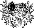 Large Mouth Bass Jumping with Splash Vector Illustration