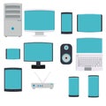 Vector illustration of a large set of flat icons of digital smartphone smartphones computers monitors laptop modems on a white Royalty Free Stock Photo