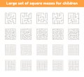 Illustration of a large set of square mazes for kids