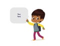 Vector illustration of the Latino Boy with the backpack goes to school. Preschool boy walks to the school. Dark Skin boy