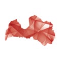 Vector illustration of Latvia map with red colored geometric shapes